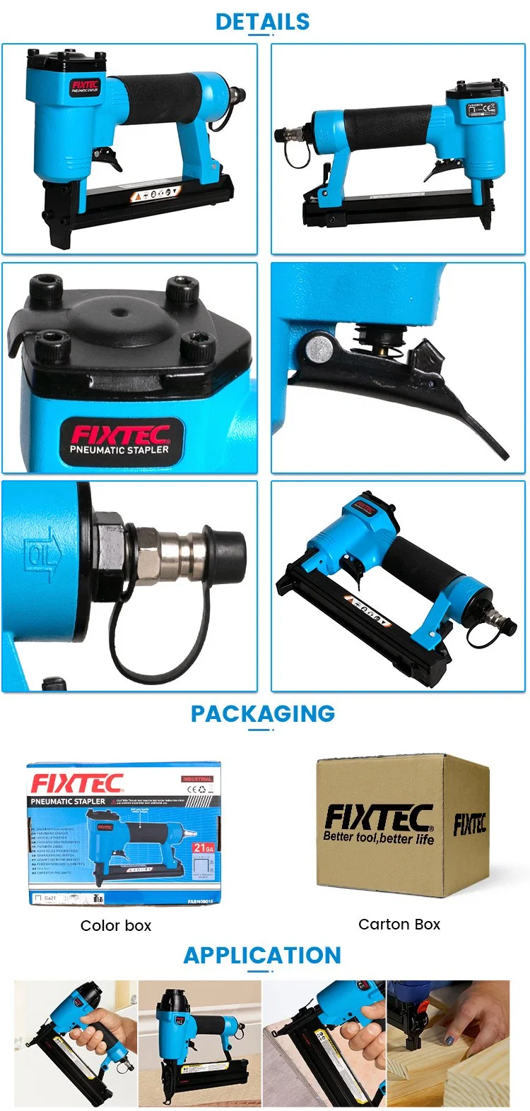 Fixtec Air Tools 16mm Nail Gun Pneumatic Air Stapler Nailer Gun Machine